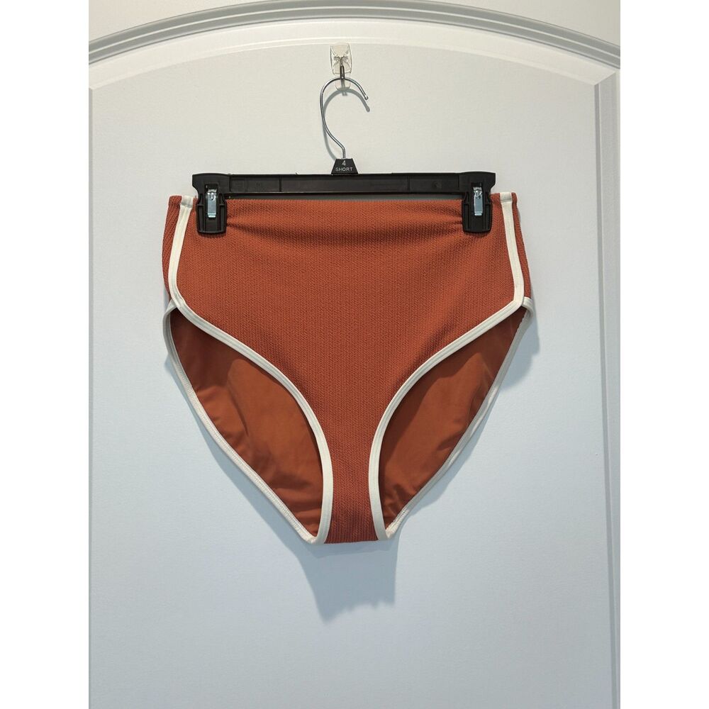 NWOT Calia Tipped Textured High Waist Bikini Bottom Rust Size Large